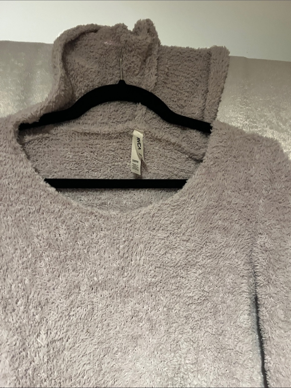 RVCA Plush Cropped Hooded Sweater — Taupe